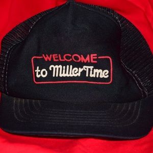 Vintage Miller Time Black Mesh Trucker Hat Cap